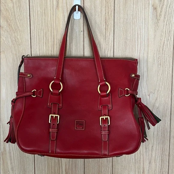 Dooney & Bourke Red Leather Shoulder Bag with Gold Accents - Picture 1 of 8